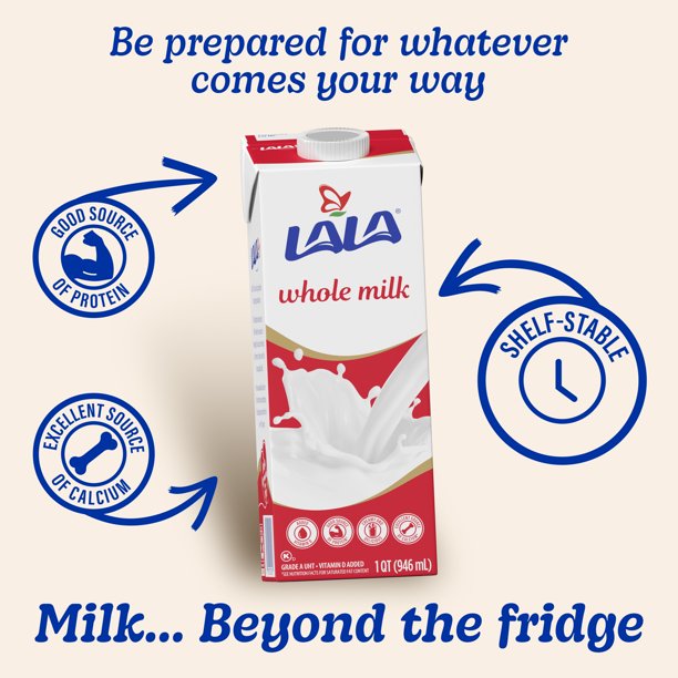 (3 pack) LALA Whole Milk UHT Shelf-Stable, Unflavored, 32 oz Box