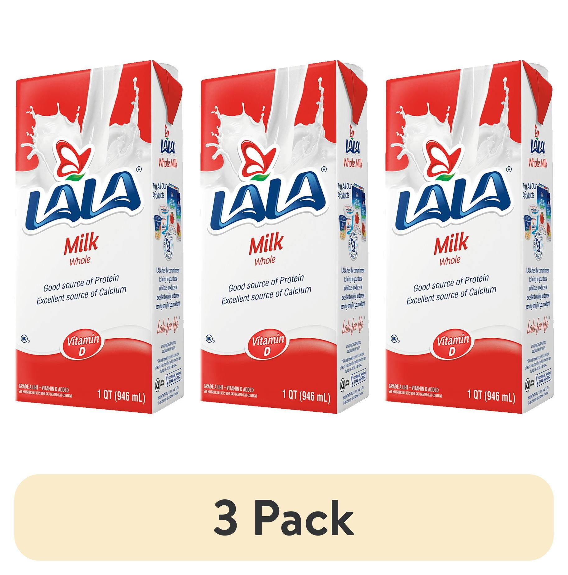 (3 pack) LALA Whole Milk UHT Shelf-Stable, Unflavored, 32 oz Box