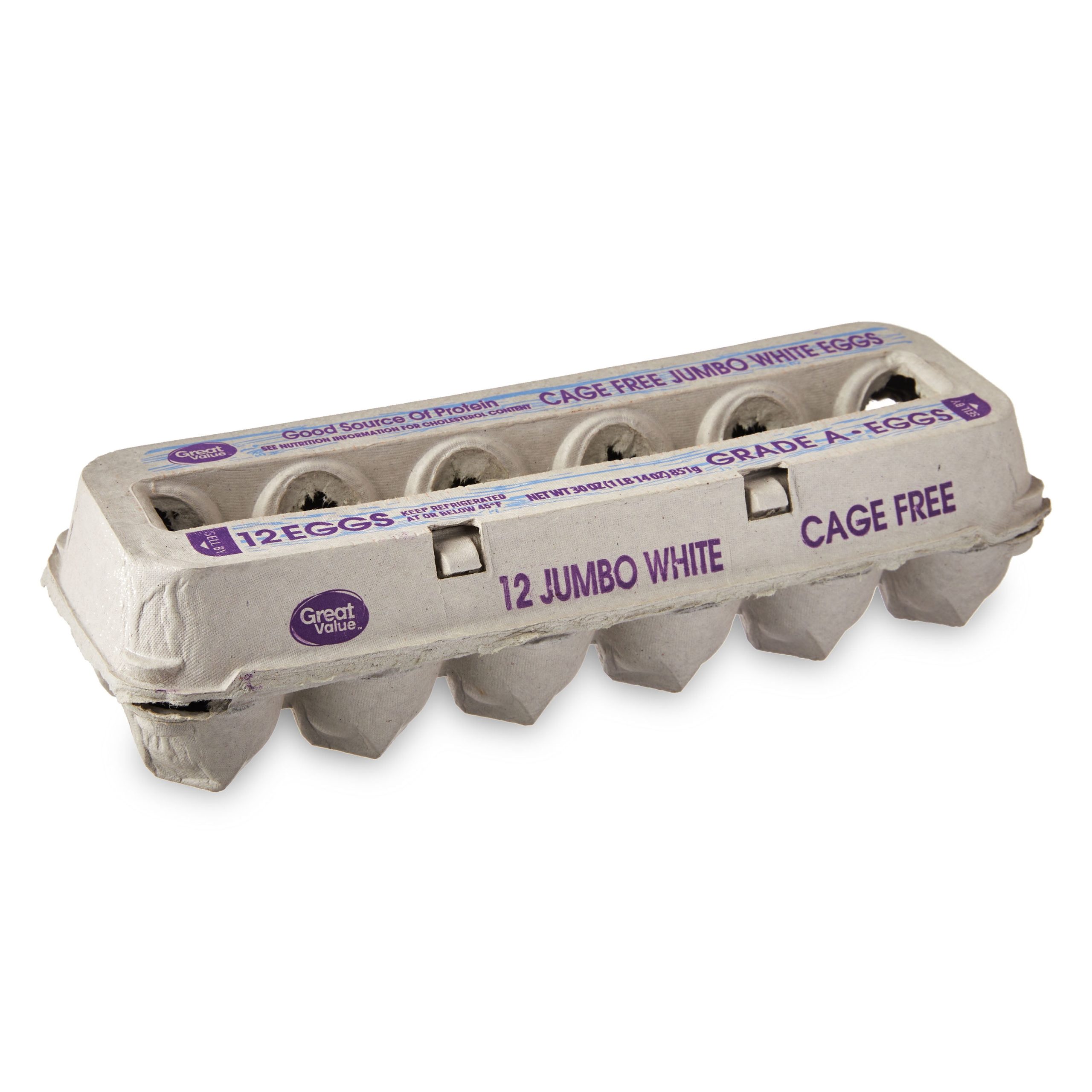 Great Value Cage-Free White Jumbo Eggs, 12 Count