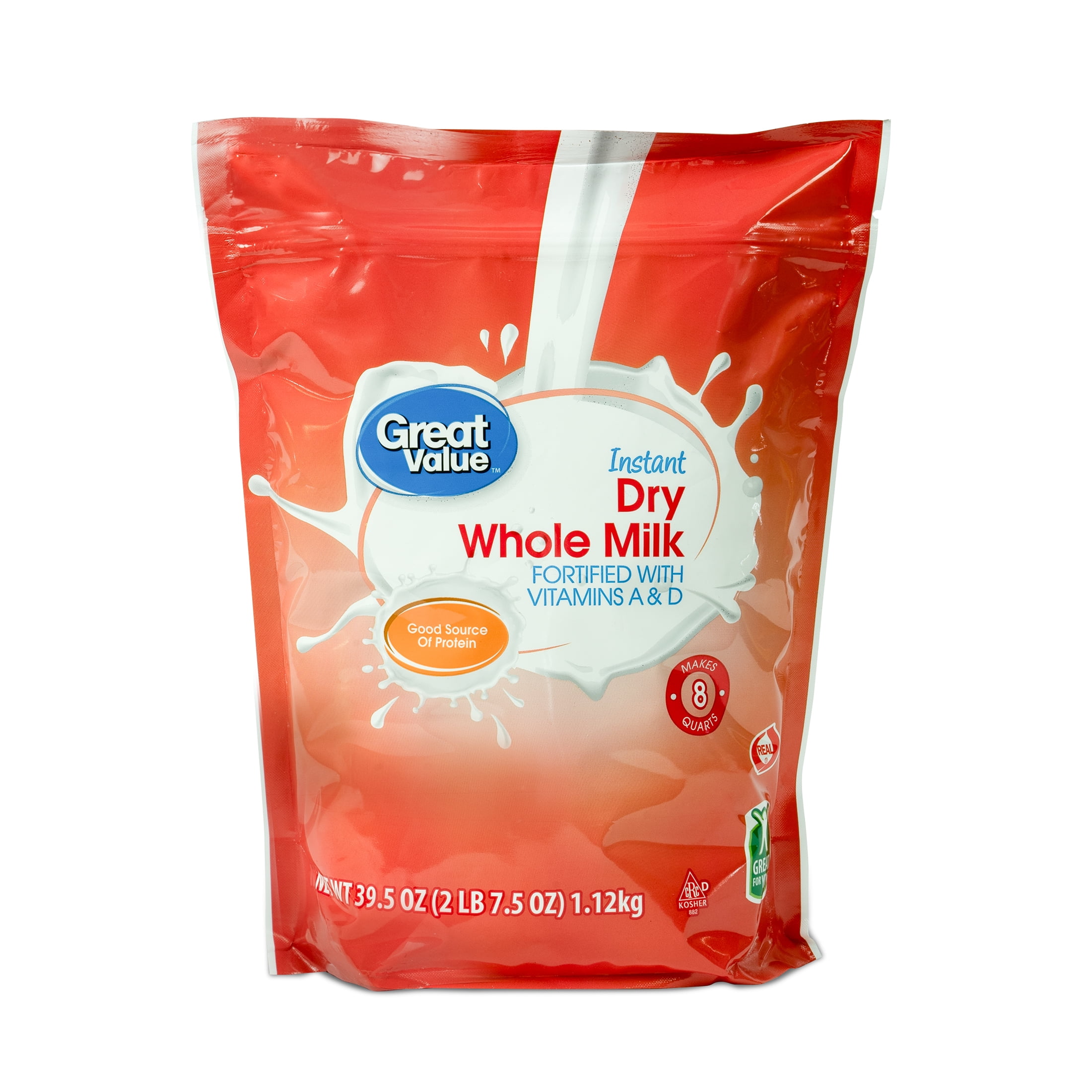 Great Value Instant Dry Whole Milk, 39.5 oz Bag, Makes 8 Quarts, 32 Servings per Container