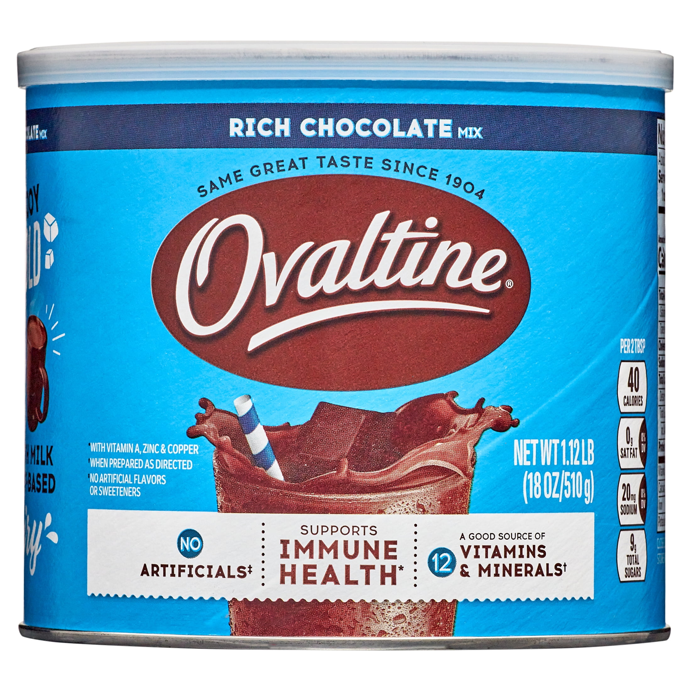 Ovaltine Rich Chocolate Drink Mix Powdered Drink Mix for Hot and Cold Milk, 18 oz
